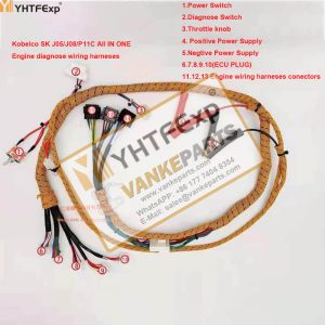 Kobelco Excavator Engine Start Diagnosis Wiring Harnesses J05 J08 P11 Engine High Quality