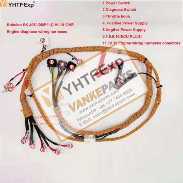 Kobelco Excavator Engine Start Diagnosis Wiring Harnesses J05 J08 P11 Engine High Quality
